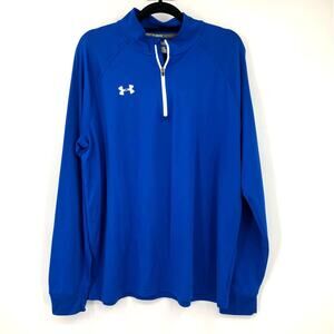 Under Armour Blue White Team Rival Tech Quarter Zip Heatgear Loose Pullover Top